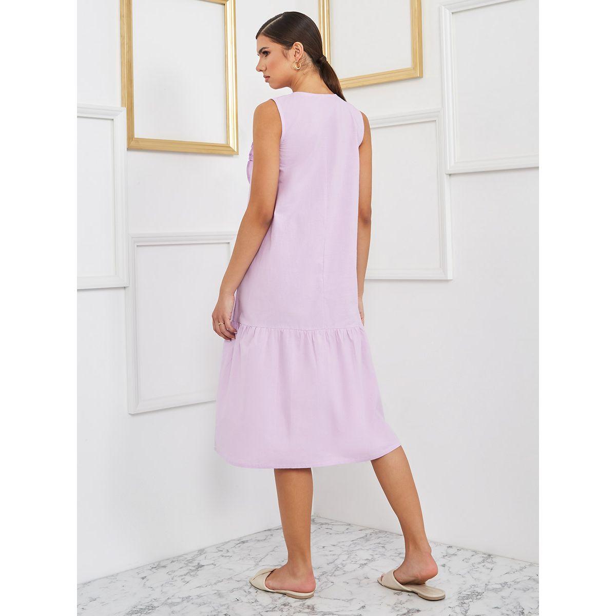 Styli Sleeveless Ruffled Bib Detail A-Line Midi Dress-women-clothing-dresses-image-4