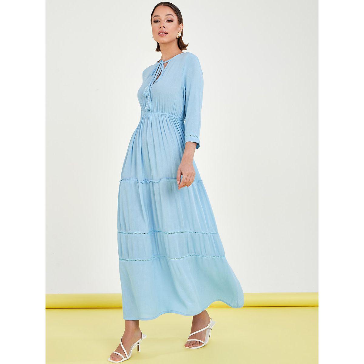 فستان طويل بكسرات واربطة من ستايلي-women-clothing-dresses-image-1
