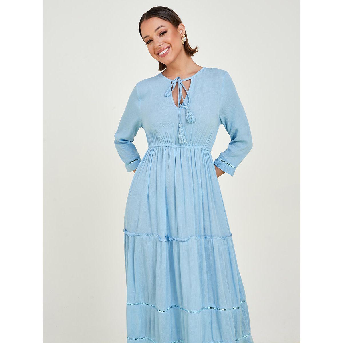 فستان طويل بكسرات واربطة من ستايلي-women-clothing-dresses-image-2