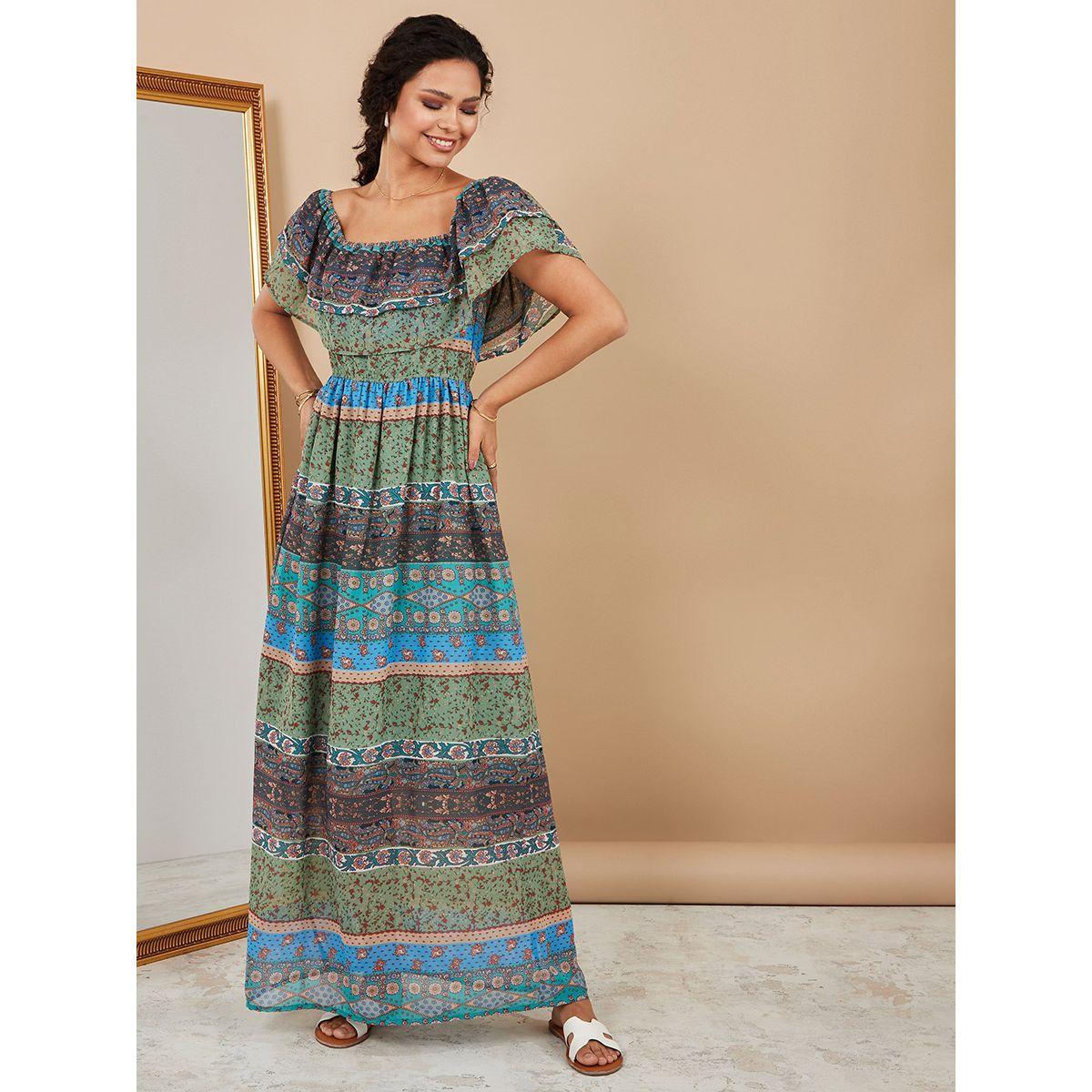 Styli Off Shoulder Paisley Floral Print A-Line Maxi Dress-women-clothing-dresses-image-2