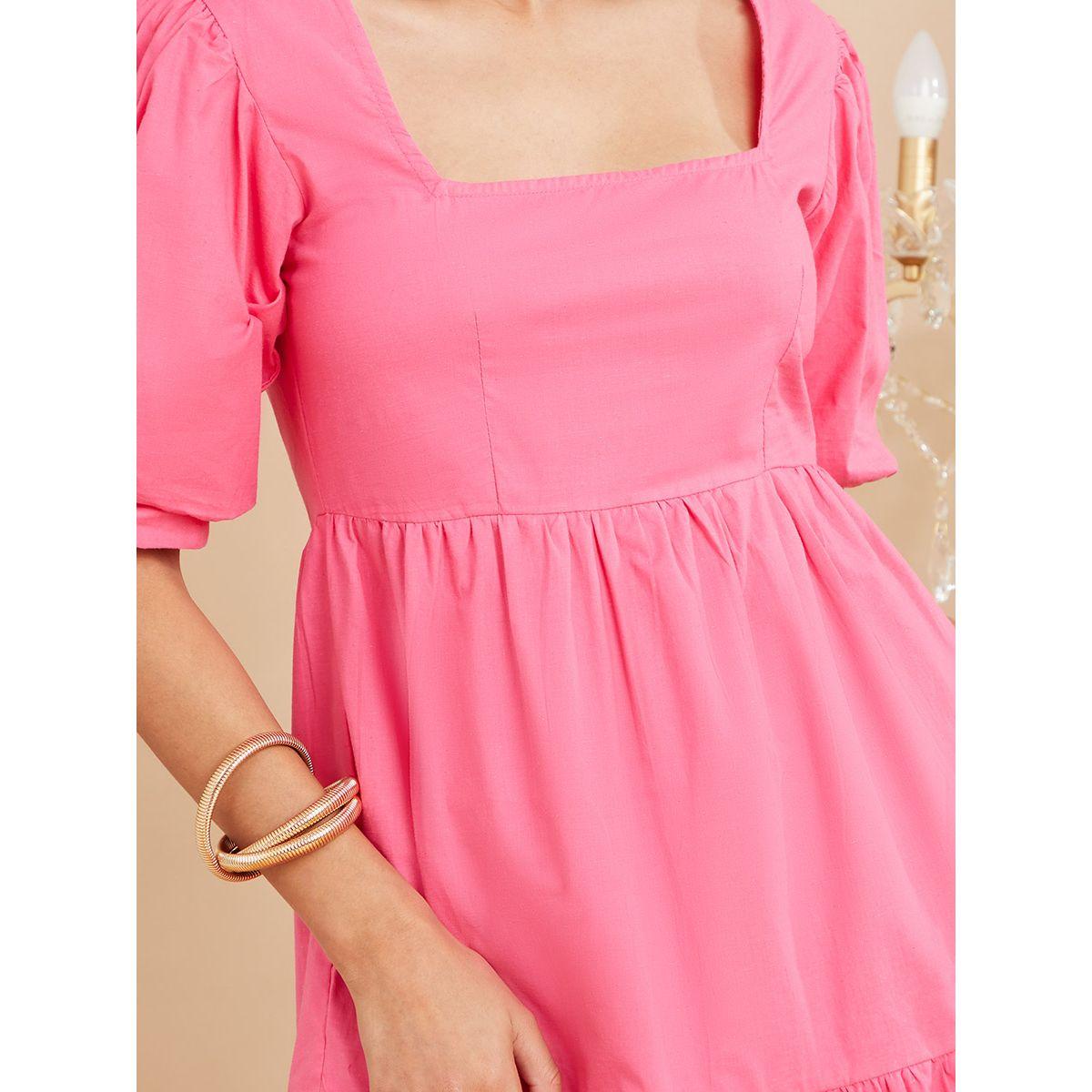 Styli Puff Short Sleeves Square Neck Tiered Midi Dress-women-clothing-dresses-image-3