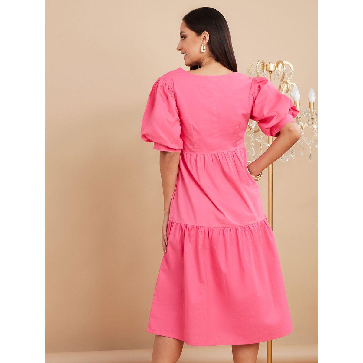 Styli Puff Short Sleeves Square Neck Tiered Midi Dress-women-clothing-dresses-image-4