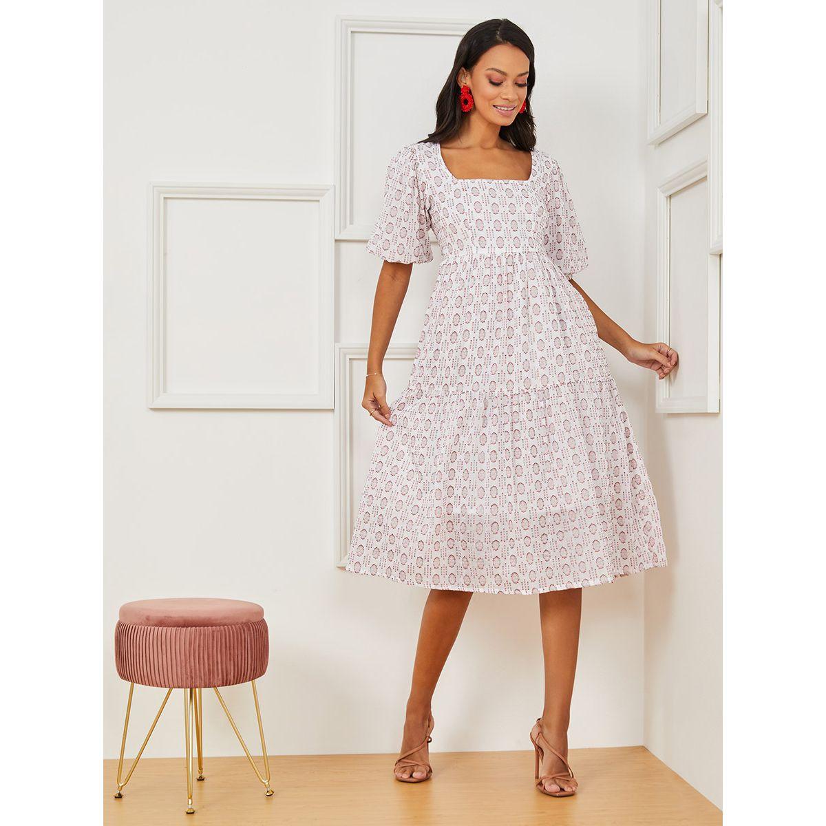 فستان ميدي باكمام قصيرة منفوشة من ريد تايب-women-clothing-dresses-image-2