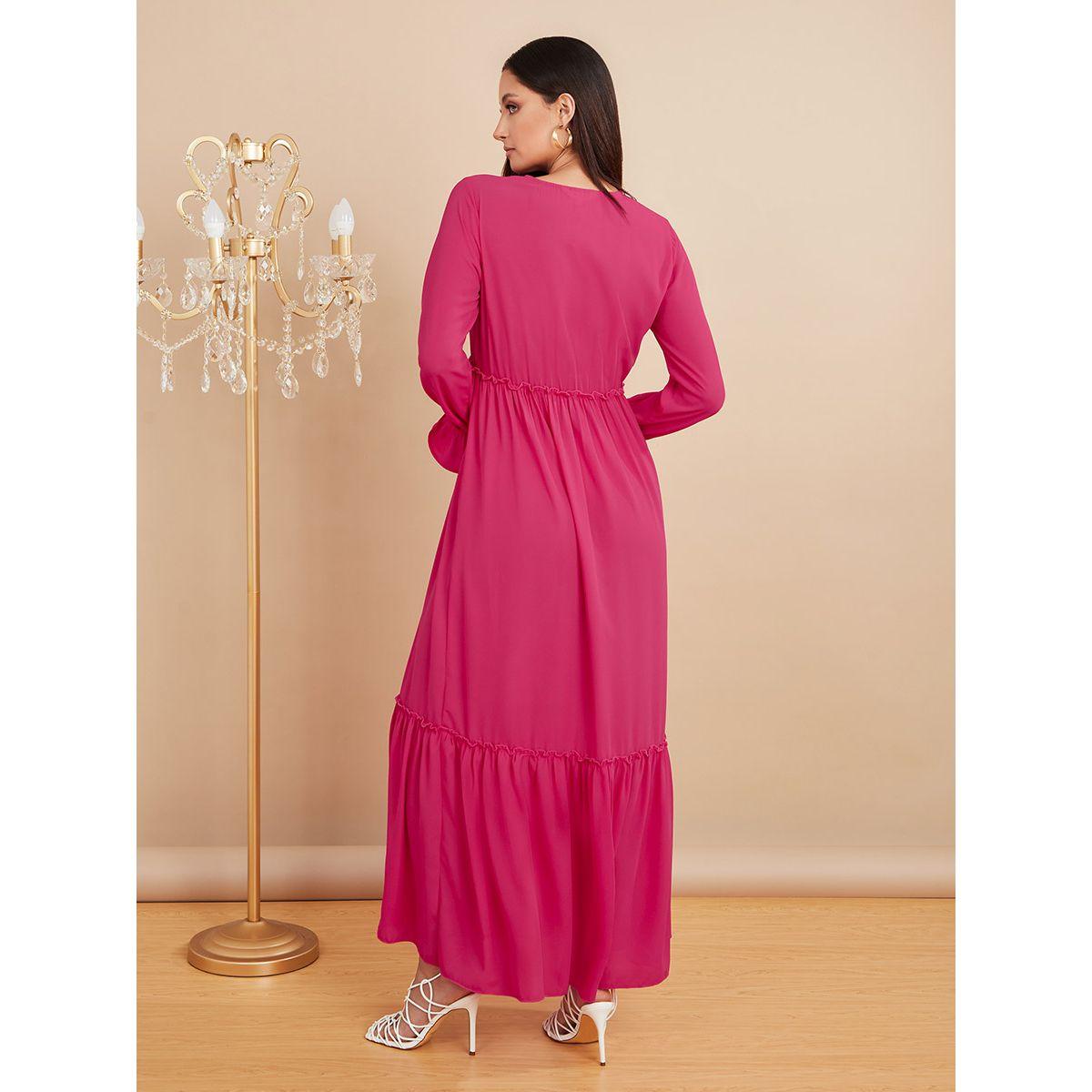 Styli Flute Long Sleeves Tie Neck Tiered Maxi Dress-women-clothing-dresses-image-4
