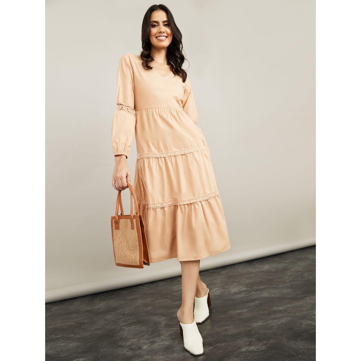 Styli Long Sleeves V Neck Lace Insert A-Line Midi Dress-women-clothing-dresses-image-2