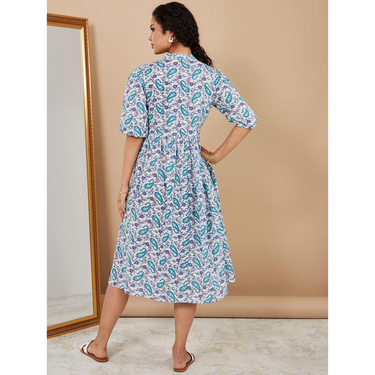 فستان ميدي مطبع بطبعة بيزلي من ستايلي-women-clothing-dresses-image-4