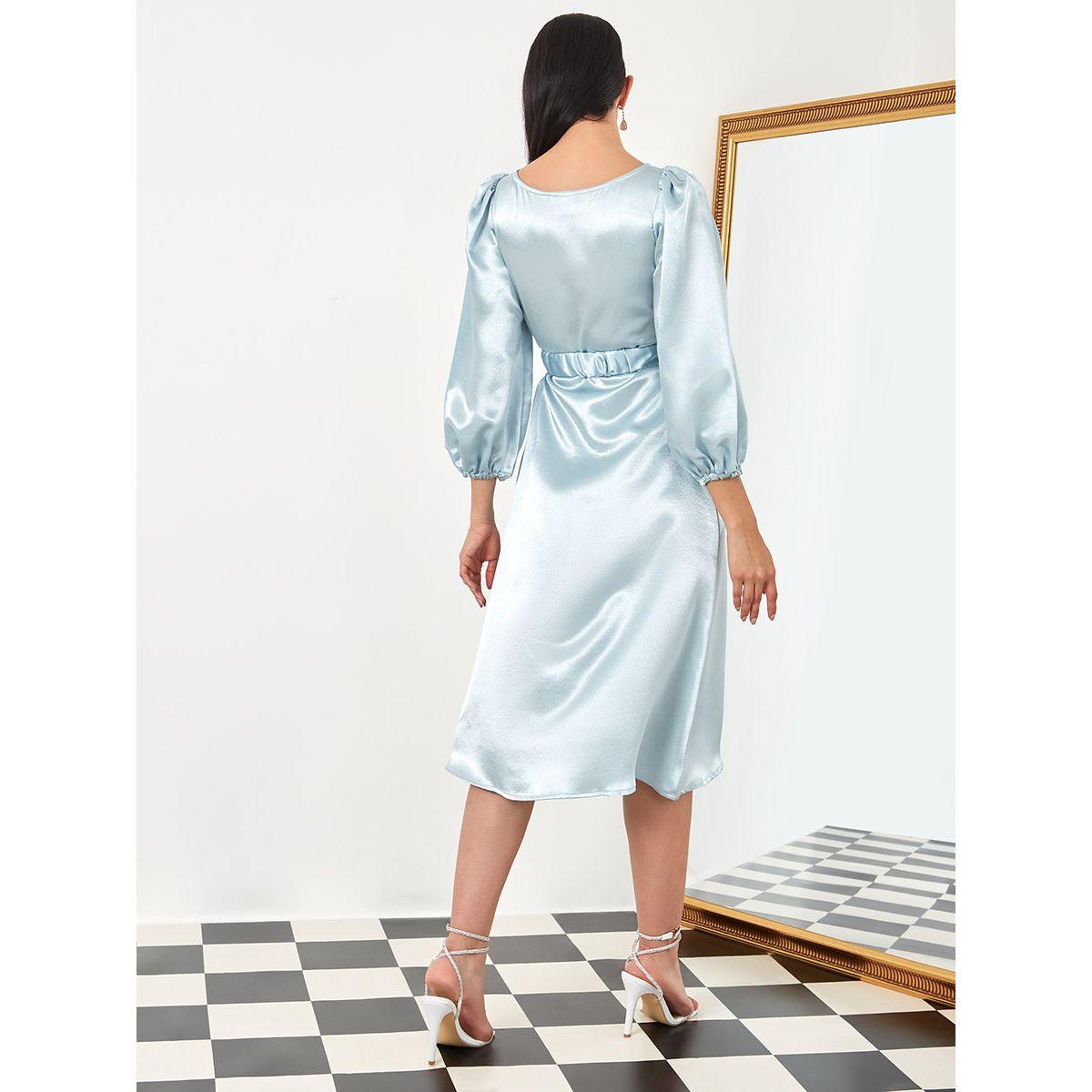 فستان ميدي ساتان بحزام مزموم من ستايلي-women-clothing-dresses-image-4