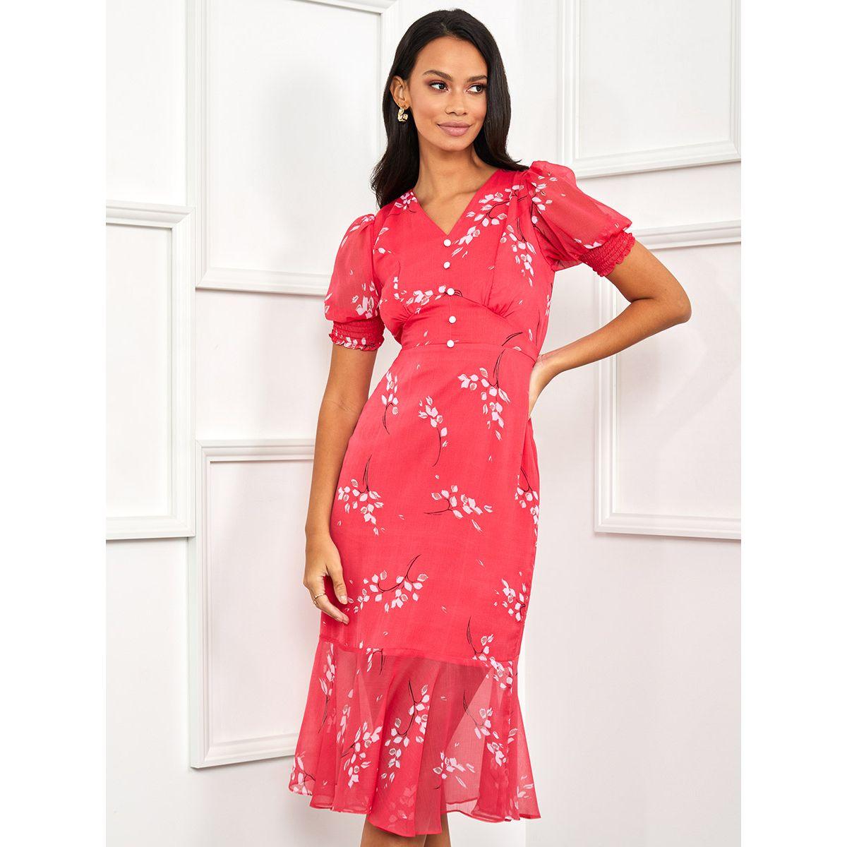 Styli Short Sleeves V Neck Floral Print A-Line Midi Dress-women-clothing-dresses-image-1
