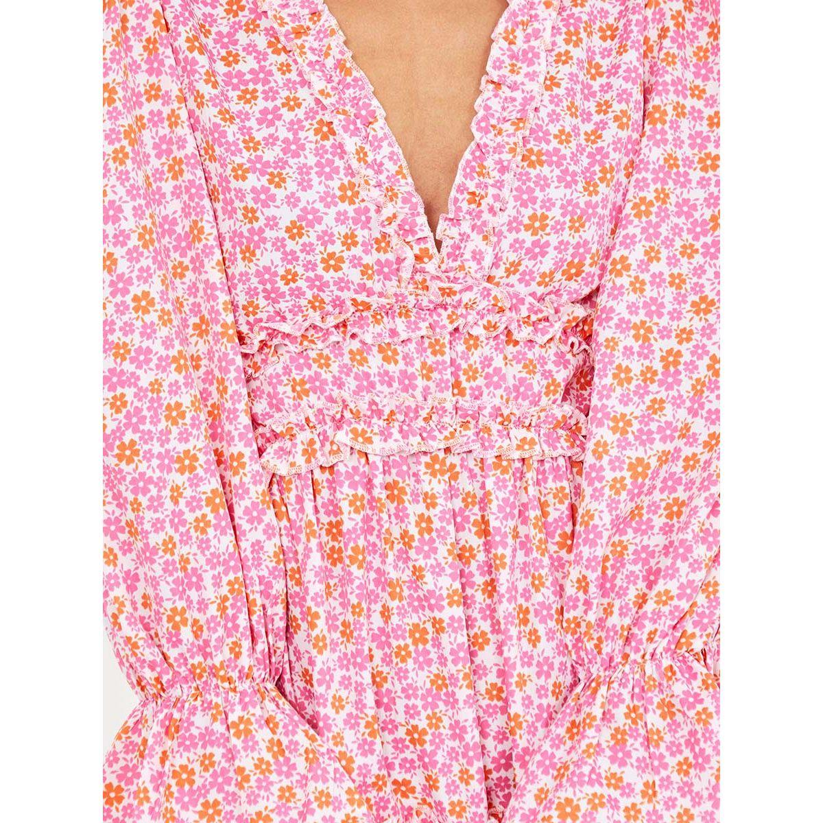 Styli Volume Sleeves Floral Knee Length Dress with Ruffle Detail-women-clothing-dresses-image-3
