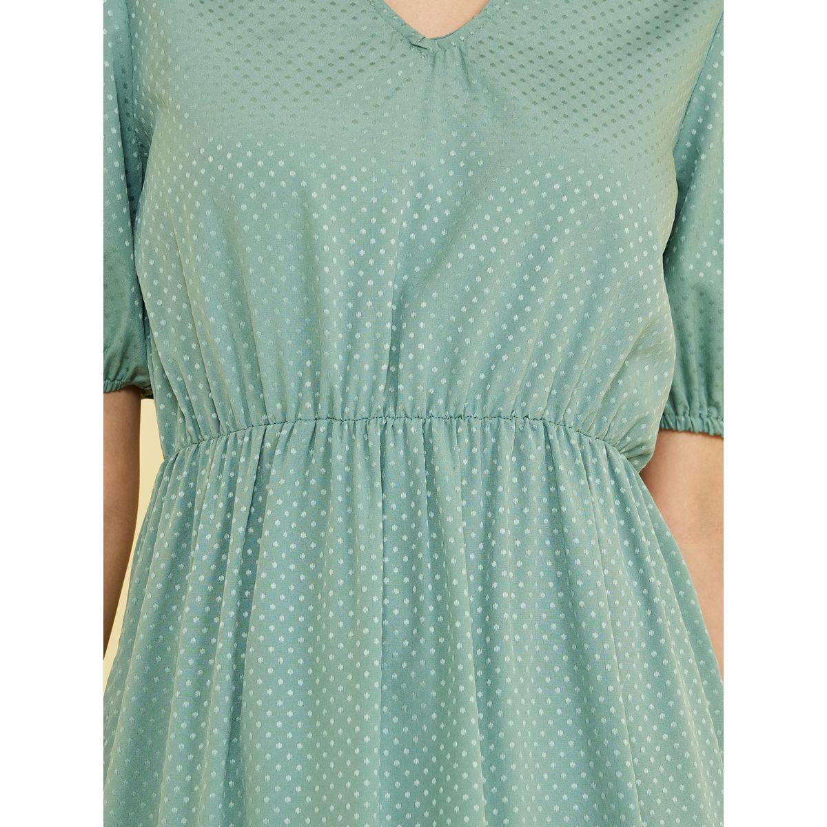 Styli Short Cuffed Sleeves Spot Print V Neck Tiered Maxi Dress-women-clothing-dresses-image-3