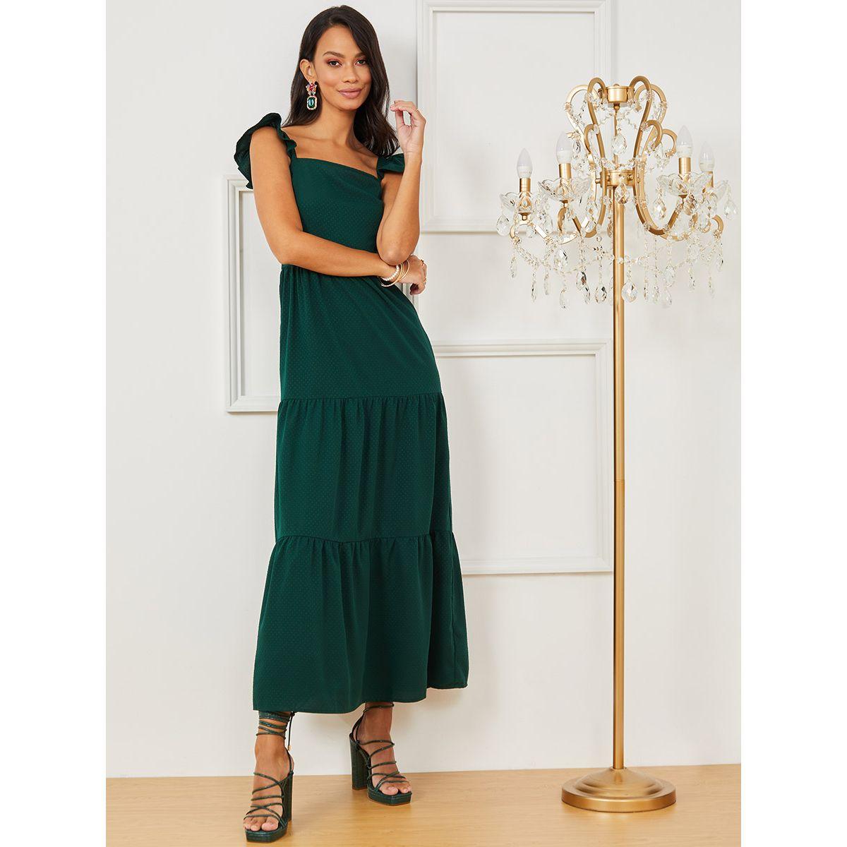 Styli Cap Ruffle Sleeves Spots Tiered Maxi Dress-women-clothing-dresses-image-1