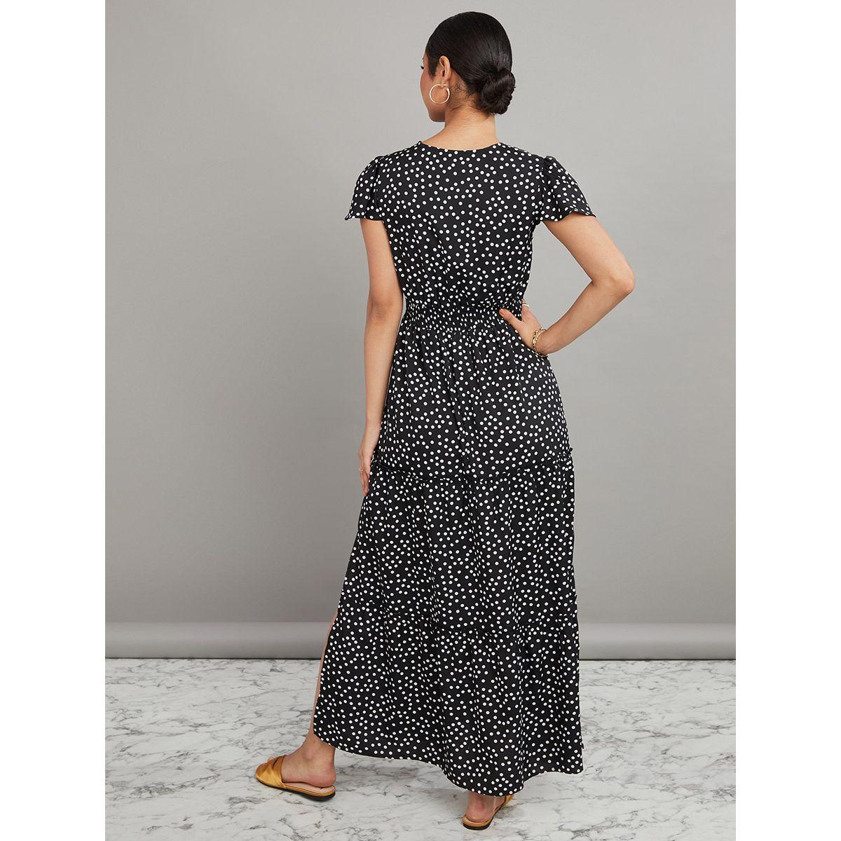Styli Short Cap Sleeves Polka Dot Print Tiered Maxi Dress-women-clothing-dresses-image-5