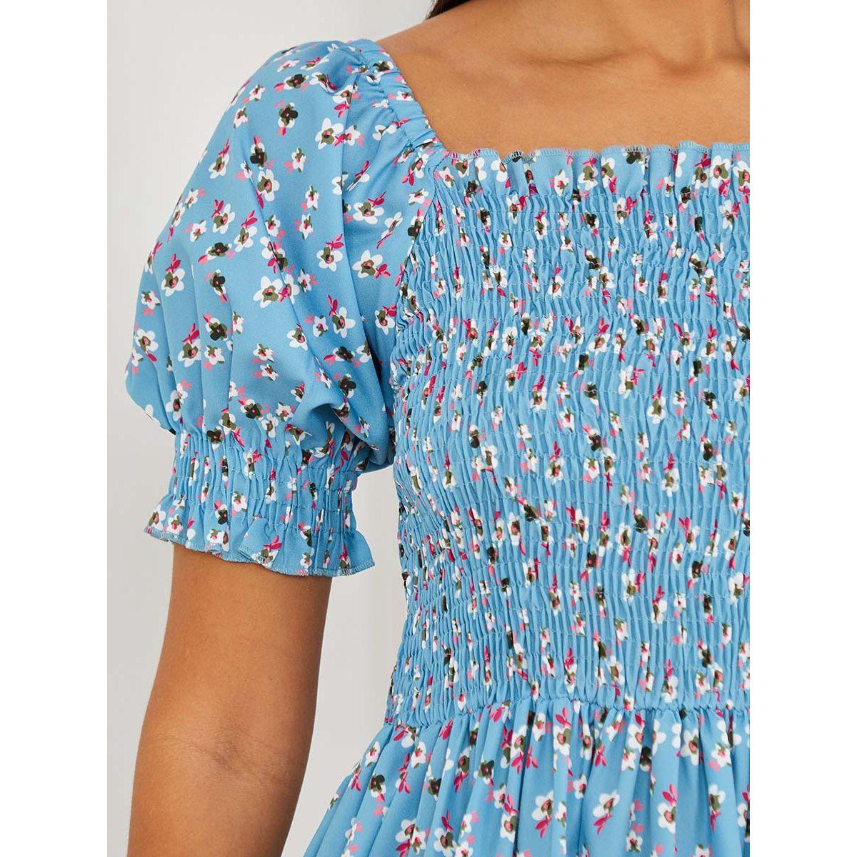 Styli Short Puff Sleeves Floral Print A-Line Maxi Dress-women-clothing-dresses-image-3