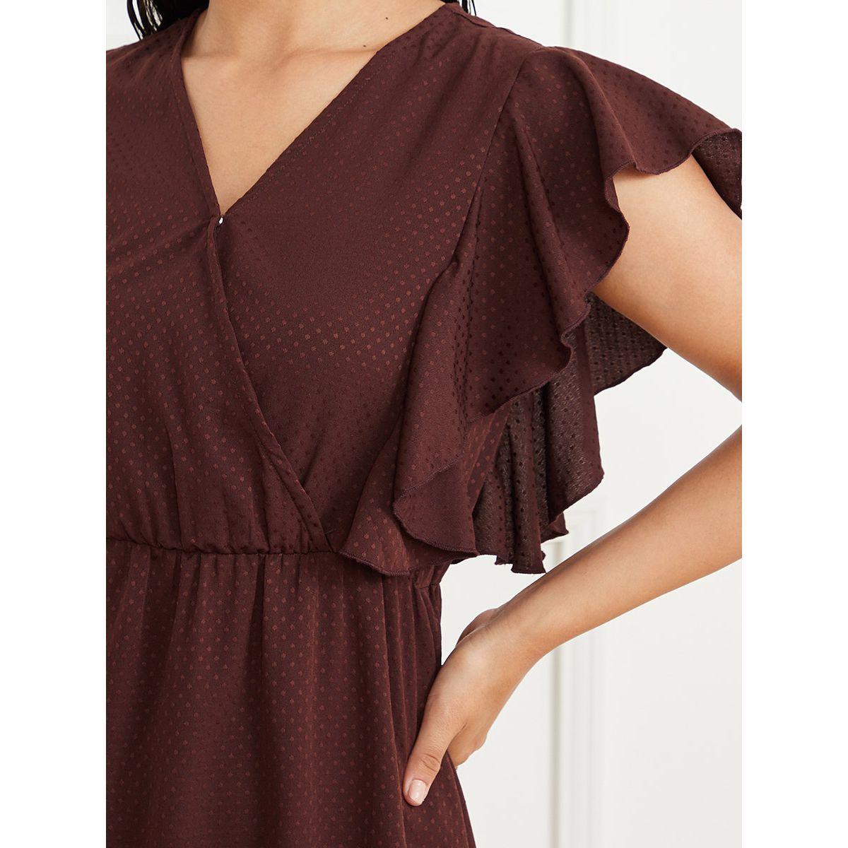 Styli Ruffled Sleeves Spot Pattern Wrap Front Midi Dress-women-clothing-dresses-image-3
