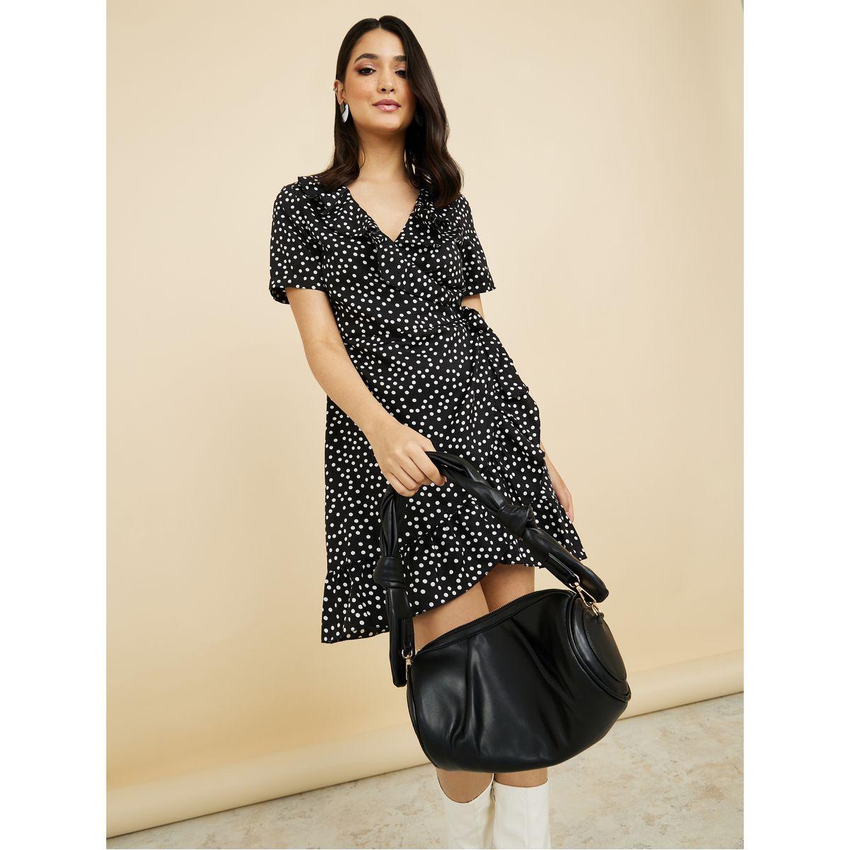 Styli Short Sleeves Polka Dot Print Wrap Mini Dress-women-clothing-dresses-image-1