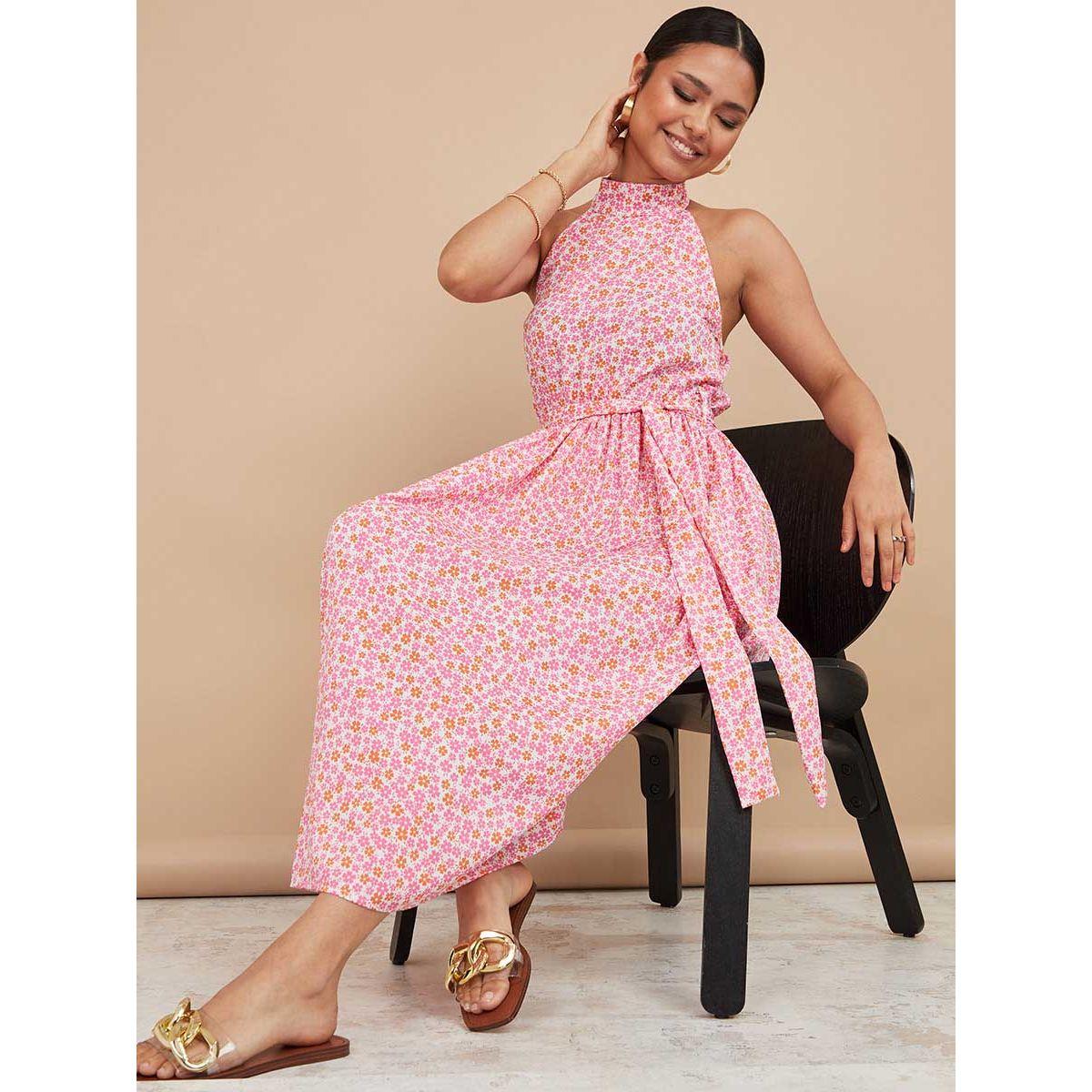 Styli Floral Halter Neck Backless A-Line Midi Dress-women-clothing-dresses-image-1