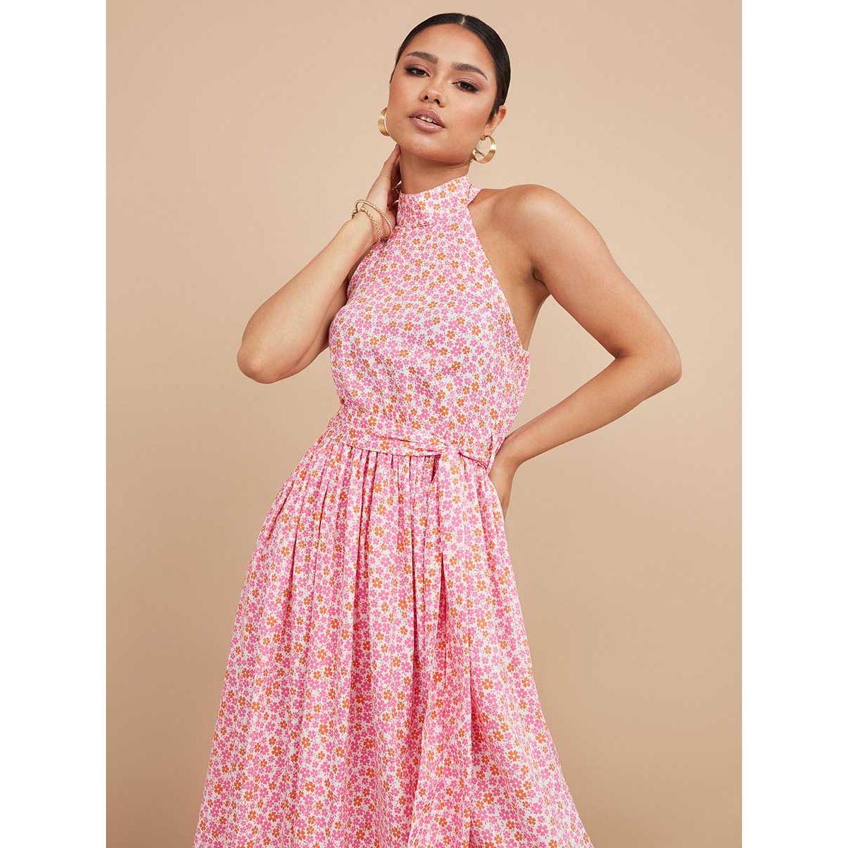 Styli Floral Halter Neck Backless A-Line Midi Dress-women-clothing-dresses-image-2