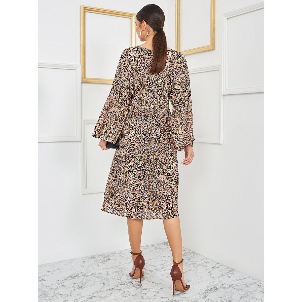 Styli Long Bell Sleeves Paisley Print A-Line Midi Dress-women-clothing-dresses-image-4