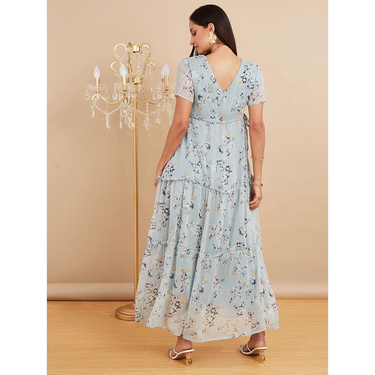 Styli Short Sleeves V Neck Waist Gathered Maxi Dress-women-clothing-dresses-image-4