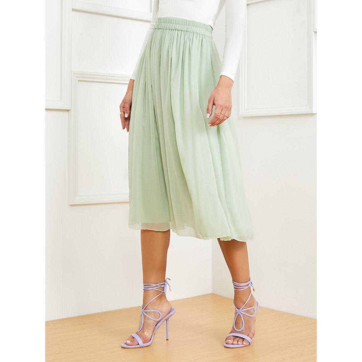 Styli Elasticized Waistband Solid A-Line Midi Skirt-women-clothing-bottoms-skirts-image-1