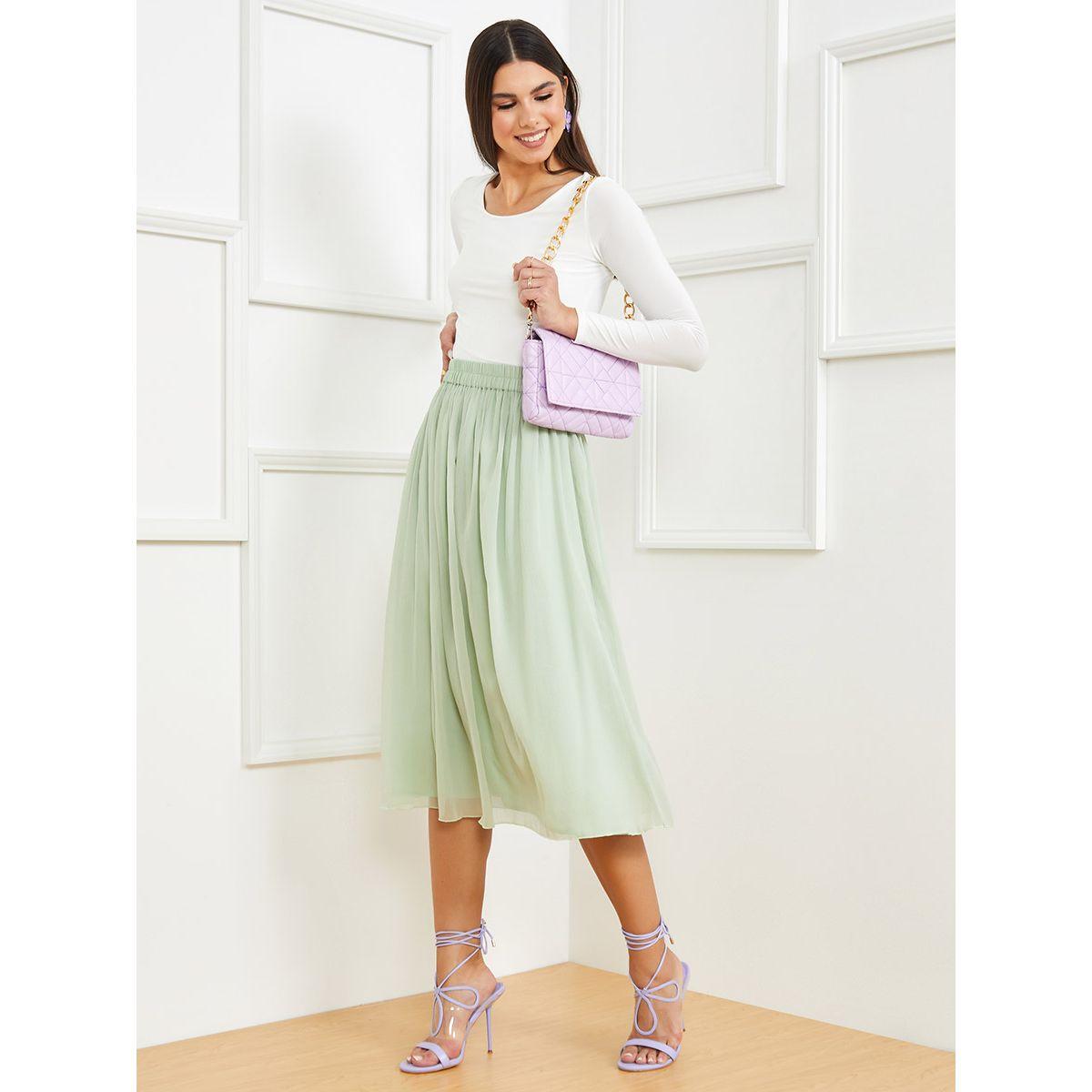 Styli Elasticized Waistband Solid A-Line Midi Skirt-women-clothing-bottoms-skirts-image-2