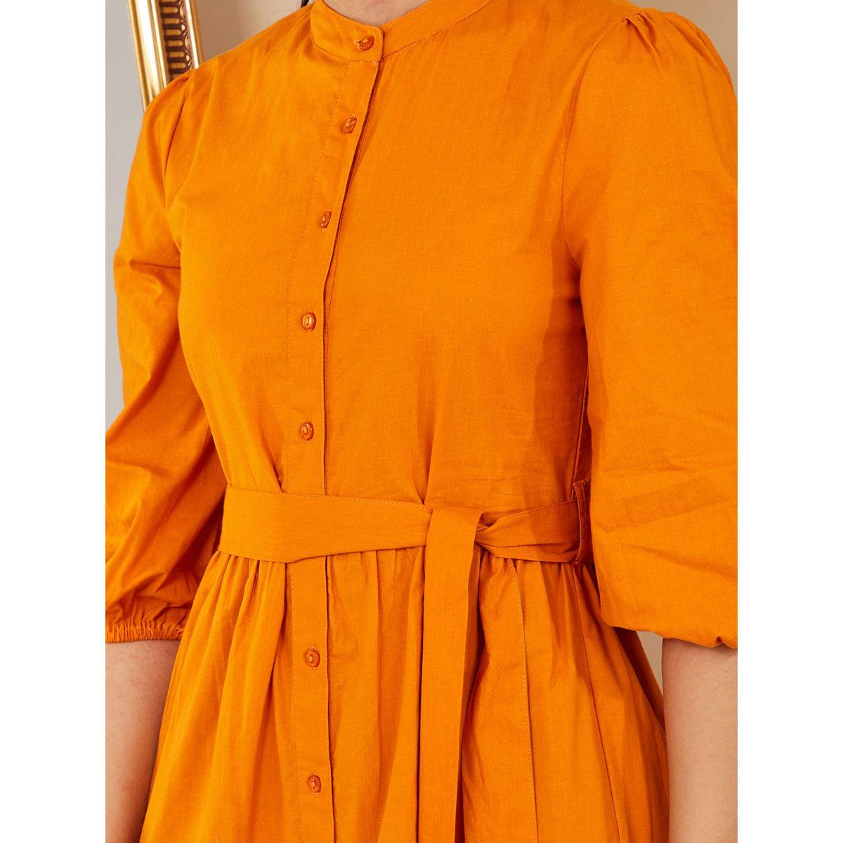 Styli 3/4 Cuffed Sleeves Tiered Shirt Midi Dress with Tie Belt-women-clothing-dresses-image-3