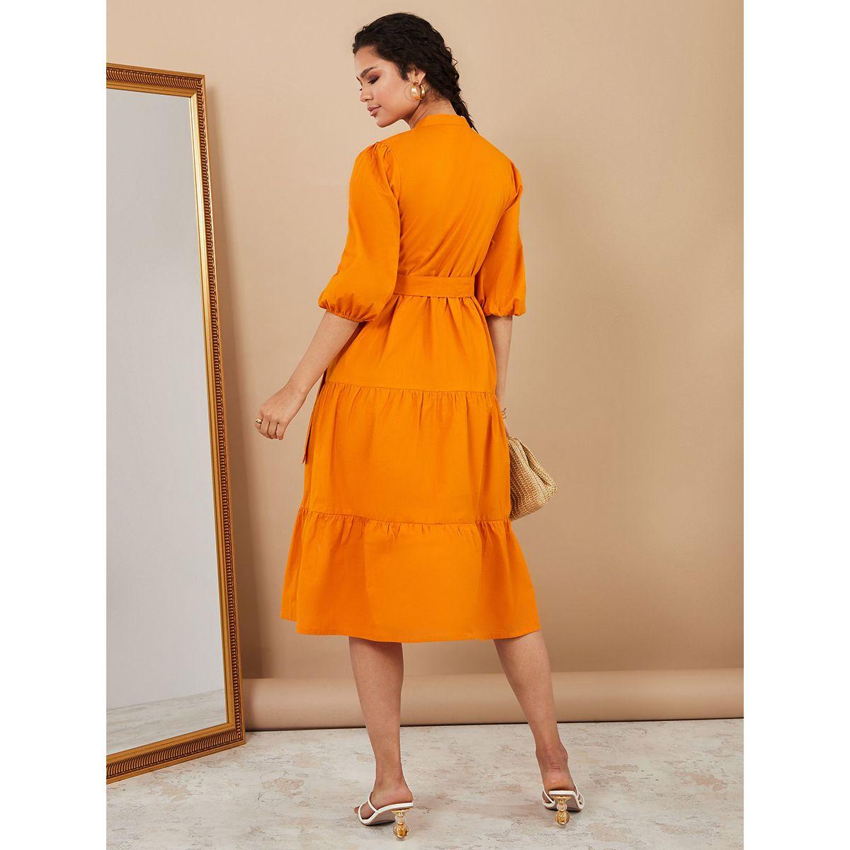 Styli 3/4 Cuffed Sleeves Tiered Shirt Midi Dress with Tie Belt-women-clothing-dresses-image-4