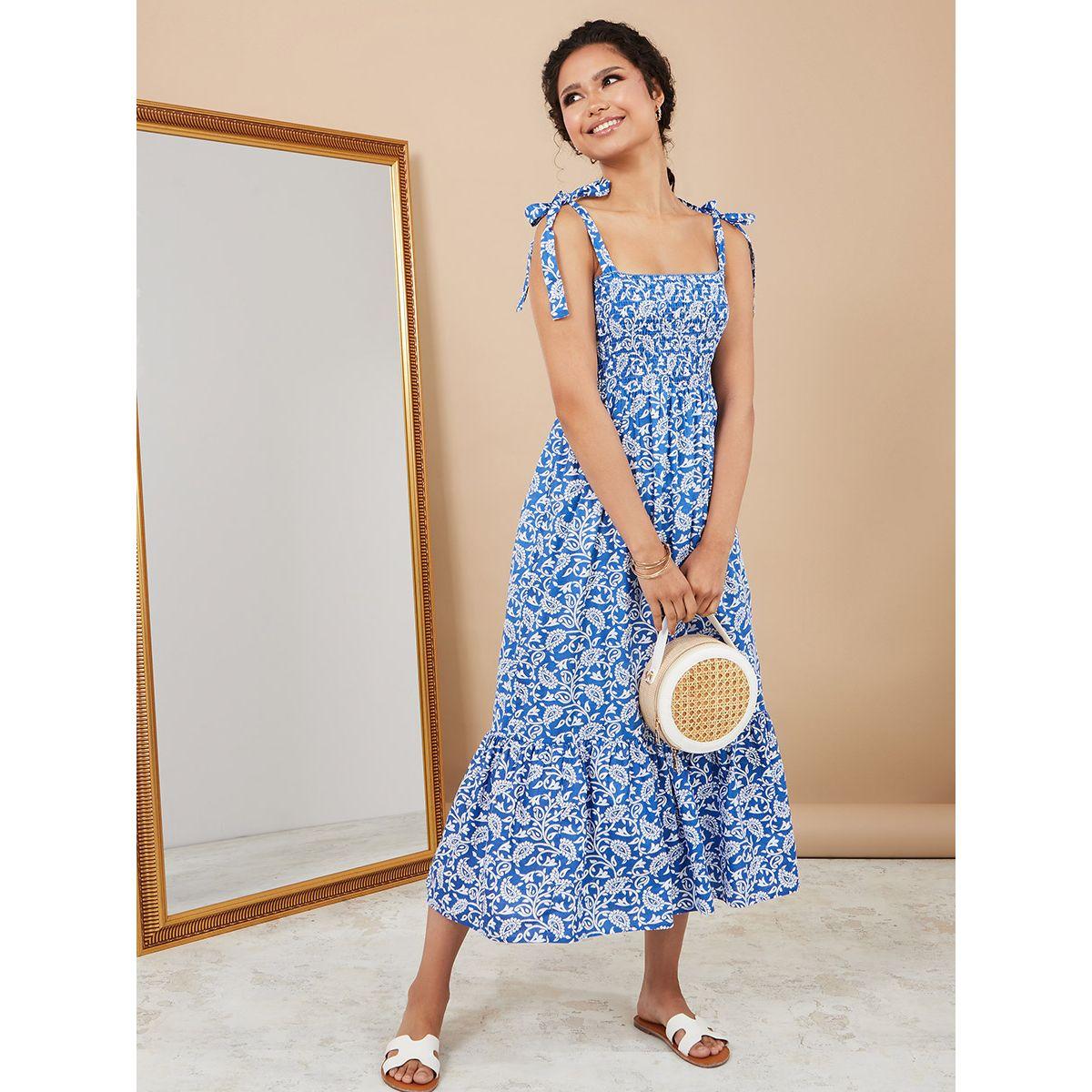 فستان ميدي مطبع بطبعة بيزلي-women-clothing-dresses-image-1