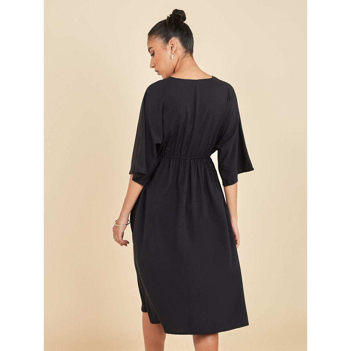 Styli 3/4 Sleeves Embroidered Sequin Detail A-Line Midi Dress-women-clothing-dresses-image-5