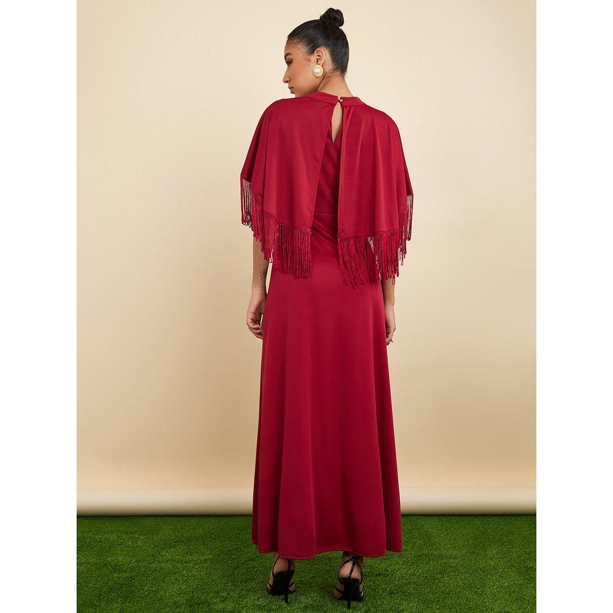 Styli Cape Style Sleeves Fringe Detail A-Line Maxi Dress-women-clothing-dresses-image-4