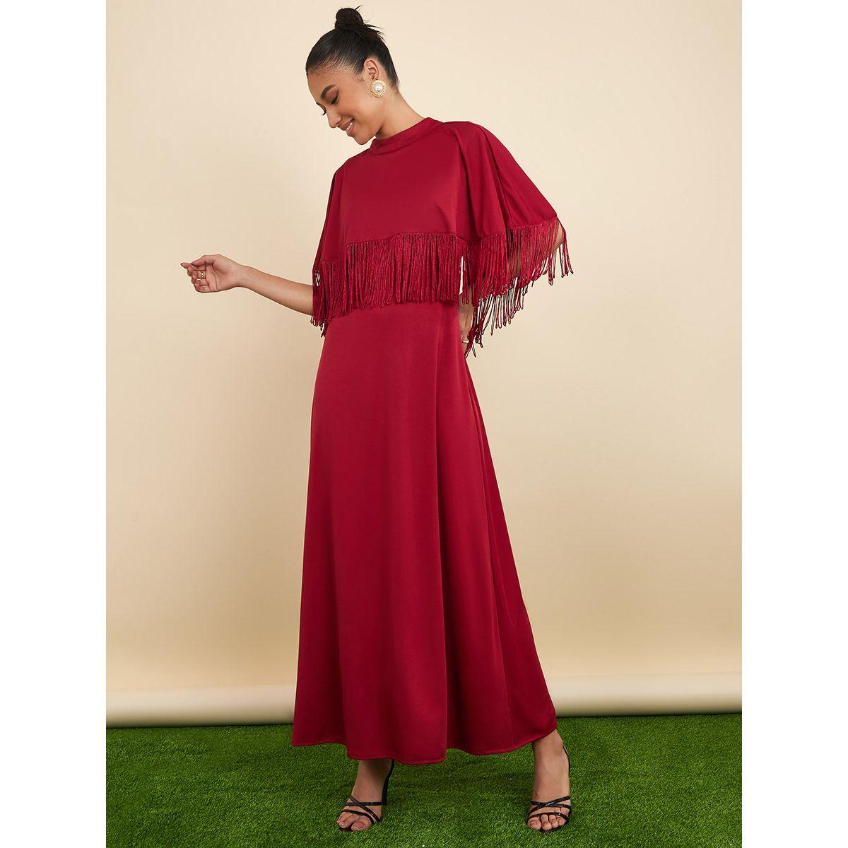 Styli Cape Style Sleeves Fringe Detail A-Line Maxi Dress-women-clothing-dresses-image-5