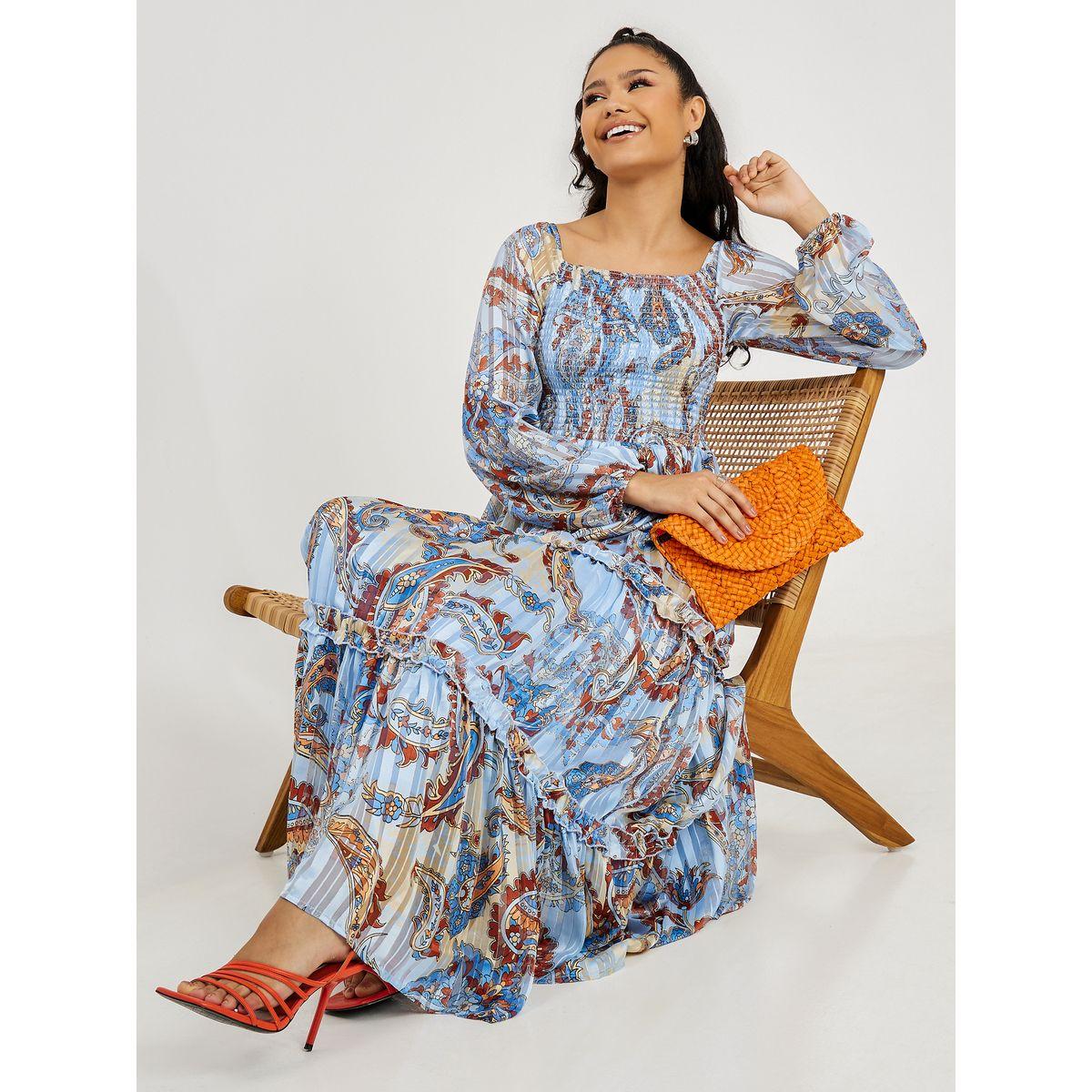 فستان طويل باكمام طويلة وكشكش-women-clothing-dresses-image-1