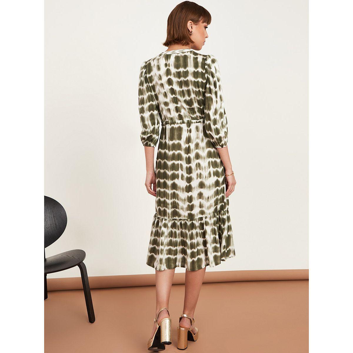 Styli 3/4 Sleeves Tie and Dye A-Line Midi Dress with Drawstring-women-clothing-dresses-image-3