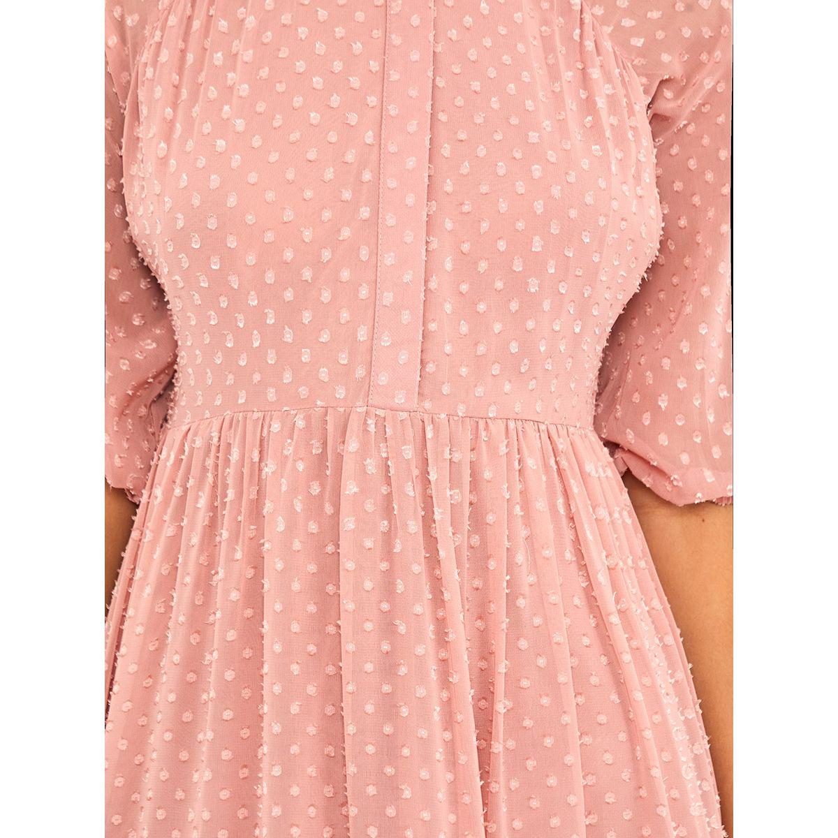 Styli 3/4 Sleeves Dobby Tiered Midi Dress-women-clothing-dresses-image-3