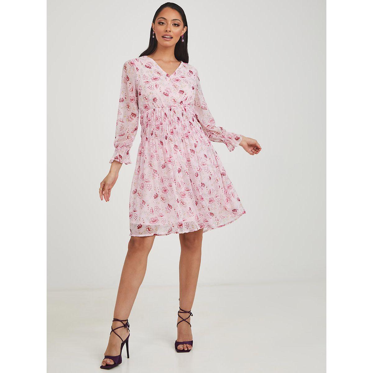 Styli Long Sleeves Floral Print Knee Length Dress-women-clothing-dresses-image-1
