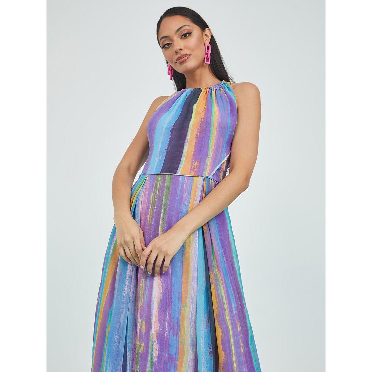 Styli Halter Neck Multi Striped A-Line Maxi Dress-women-clothing-dresses-image-2