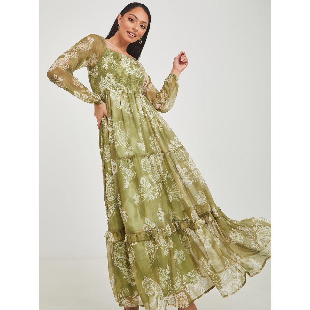 Styli Sheer Long Sleeves Paisley Print A-Line Maxi Dress-women-clothing-dresses-image-1
