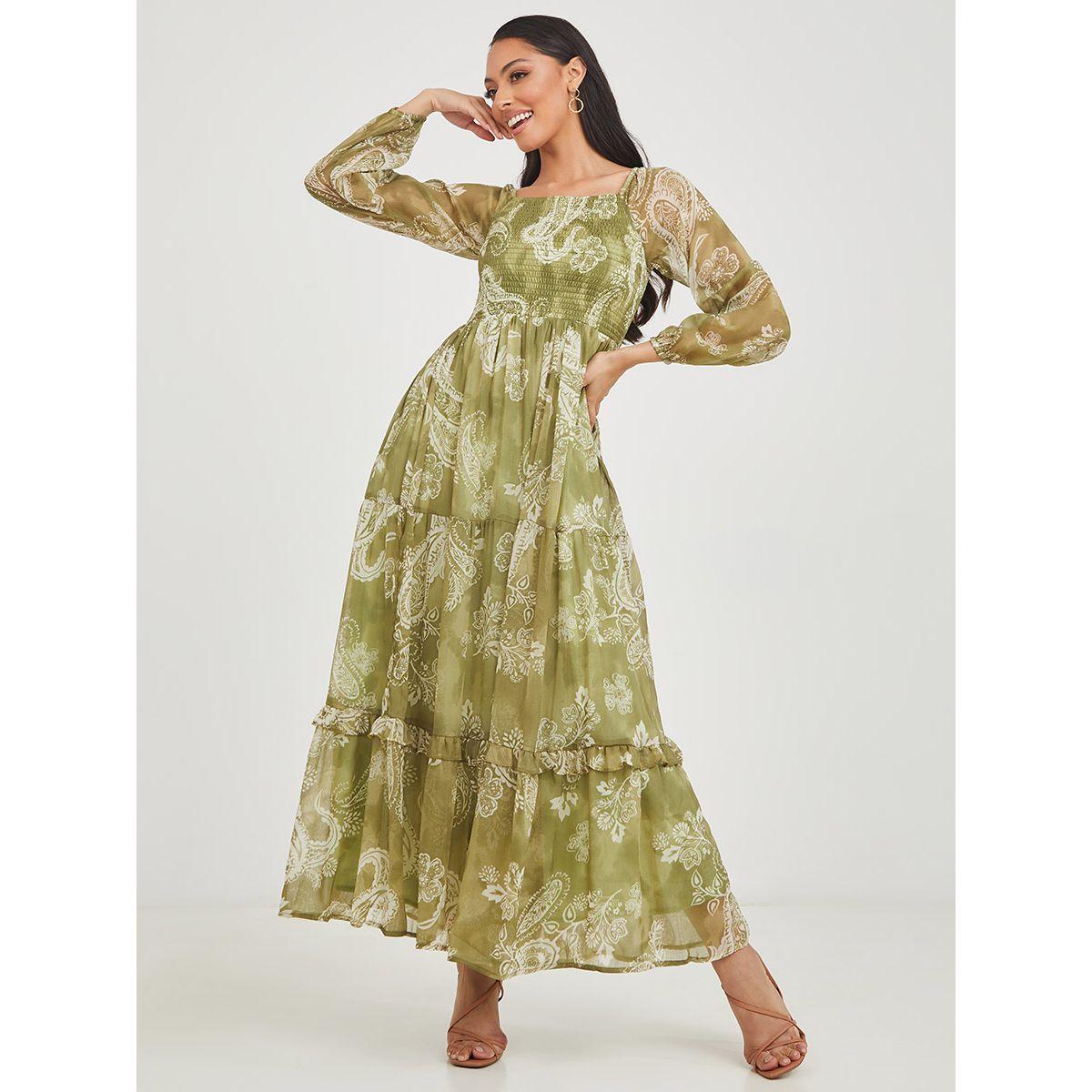 Styli Sheer Long Sleeves Paisley Print A-Line Maxi Dress-women-clothing-dresses-image-2