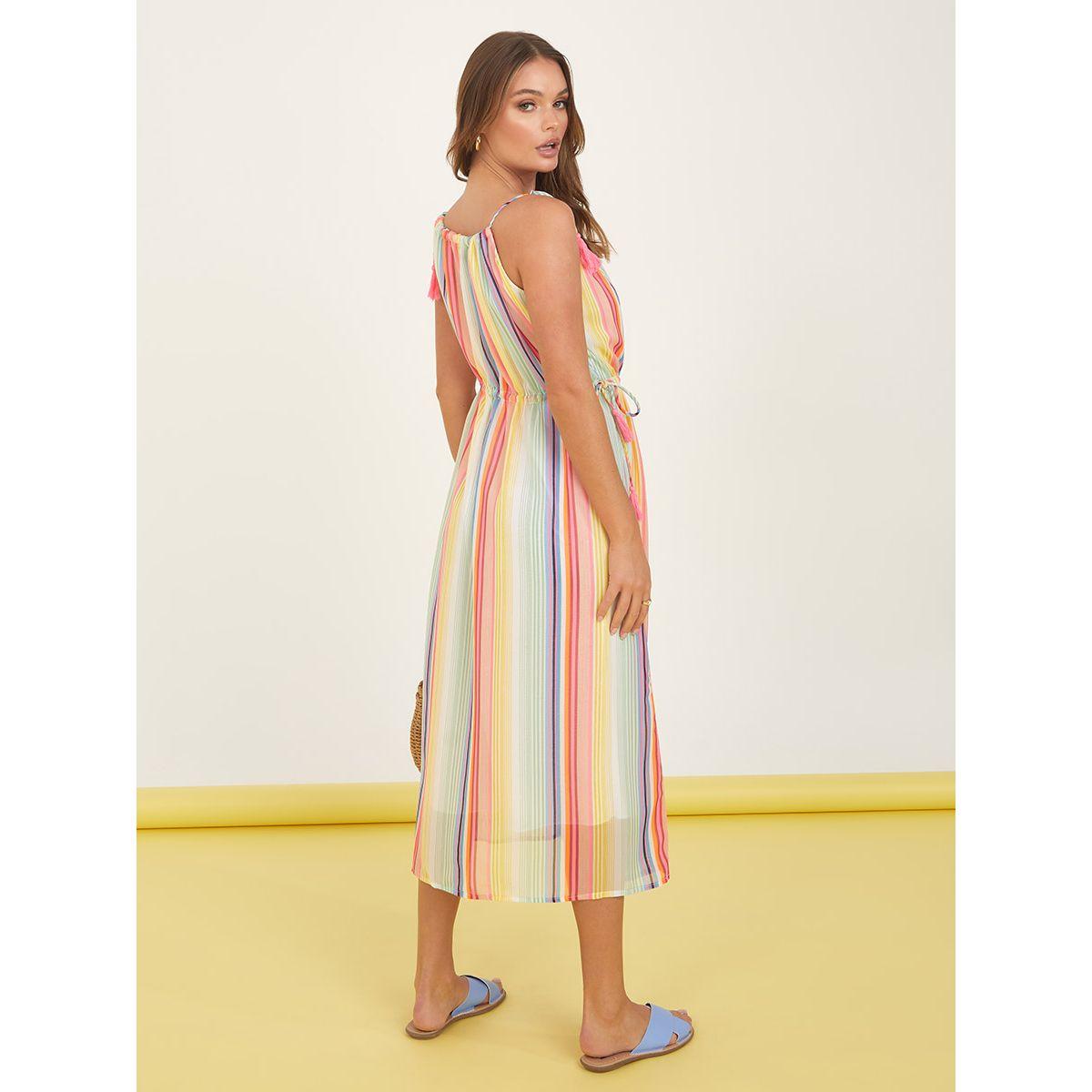 Styli Tie Shoulder Strap Multi Stripe A-Line Midi Dress-women-clothing-dresses-image-5