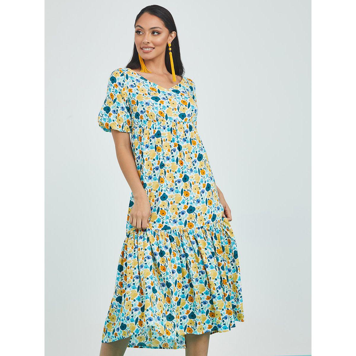 فستان ميدي باكمام قصيرة منفوشة من ستايلي-women-clothing-dresses-image-1