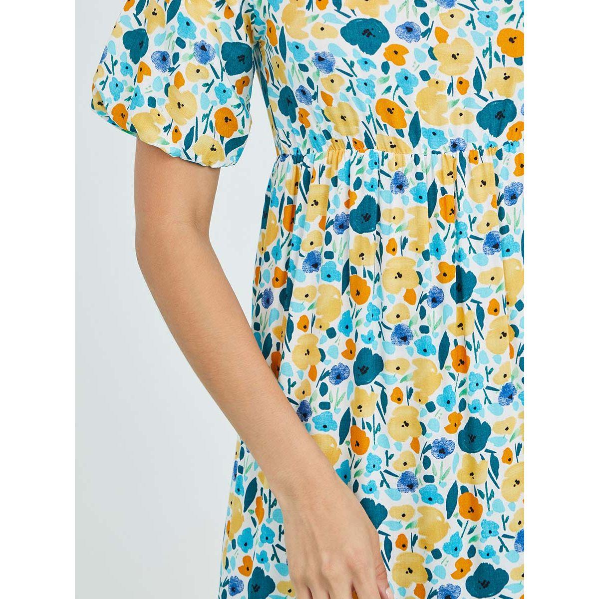 فستان ميدي باكمام قصيرة منفوشة من ستايلي-women-clothing-dresses-image-3
