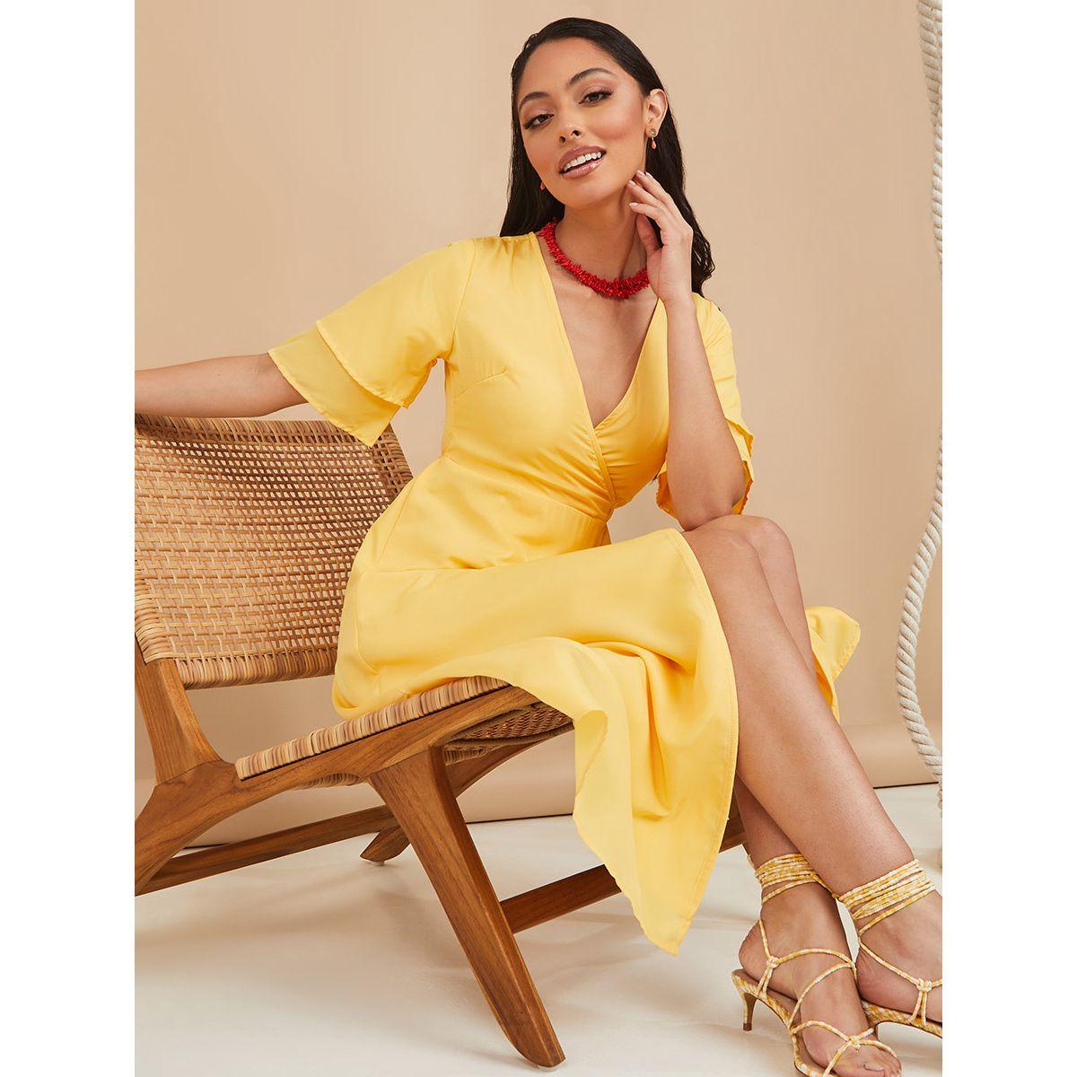 Styli Tiered Short Sleeves Wrap Over Midi Dress-women-clothing-dresses-image-1