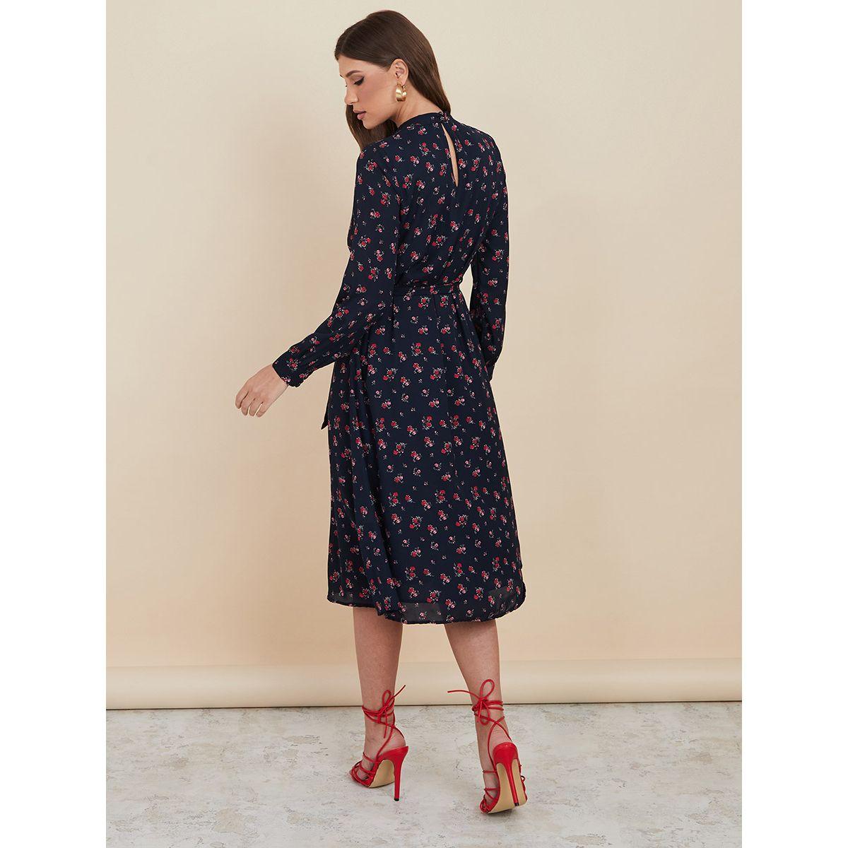 Styli Long Sleeves High Neck Floral Print Midi Dress with Tie Belt-women-clothing-dresses-image-4
