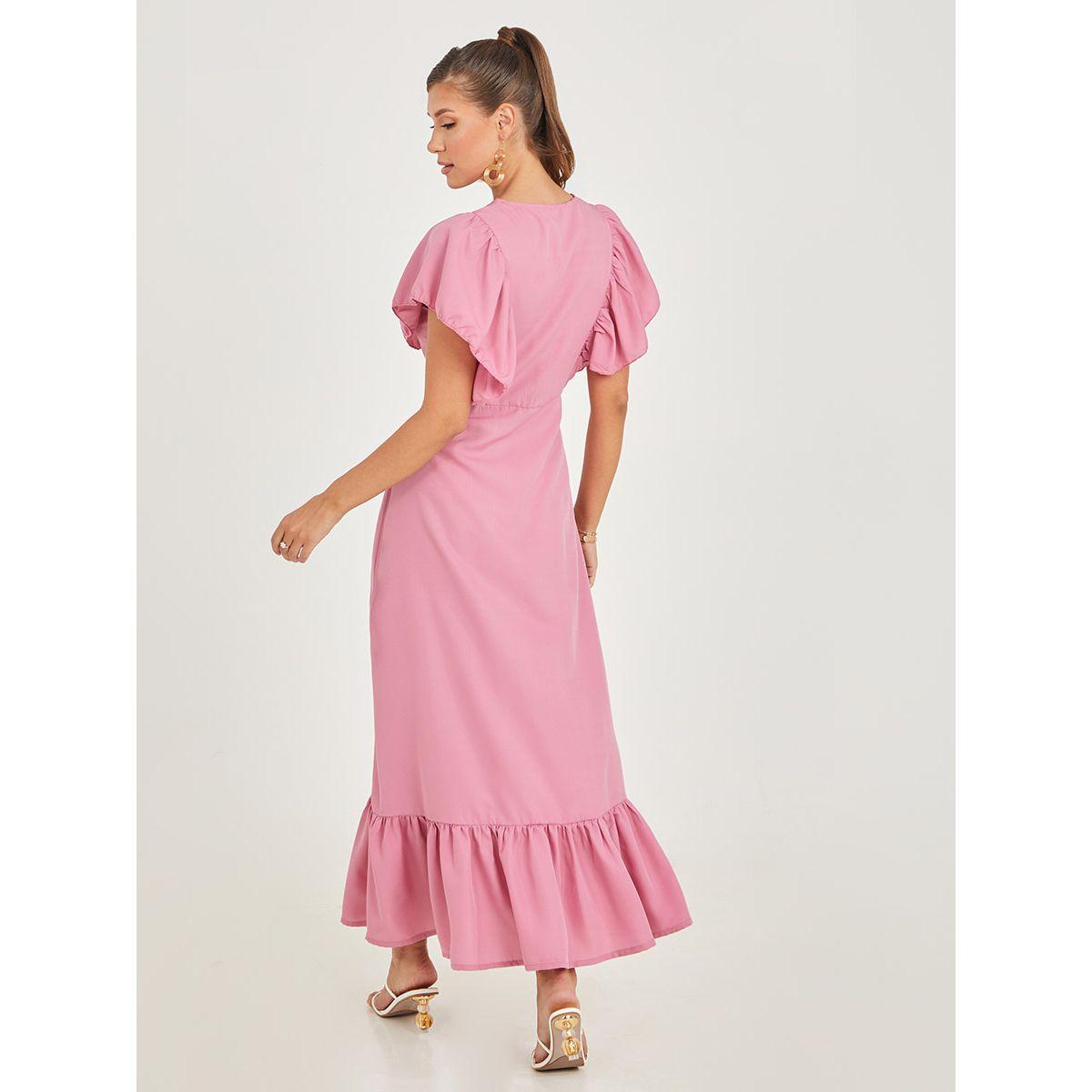 Styli Frill Sleeves Button Detail A-Line Maxi Dress-women-clothing-dresses-image-4
