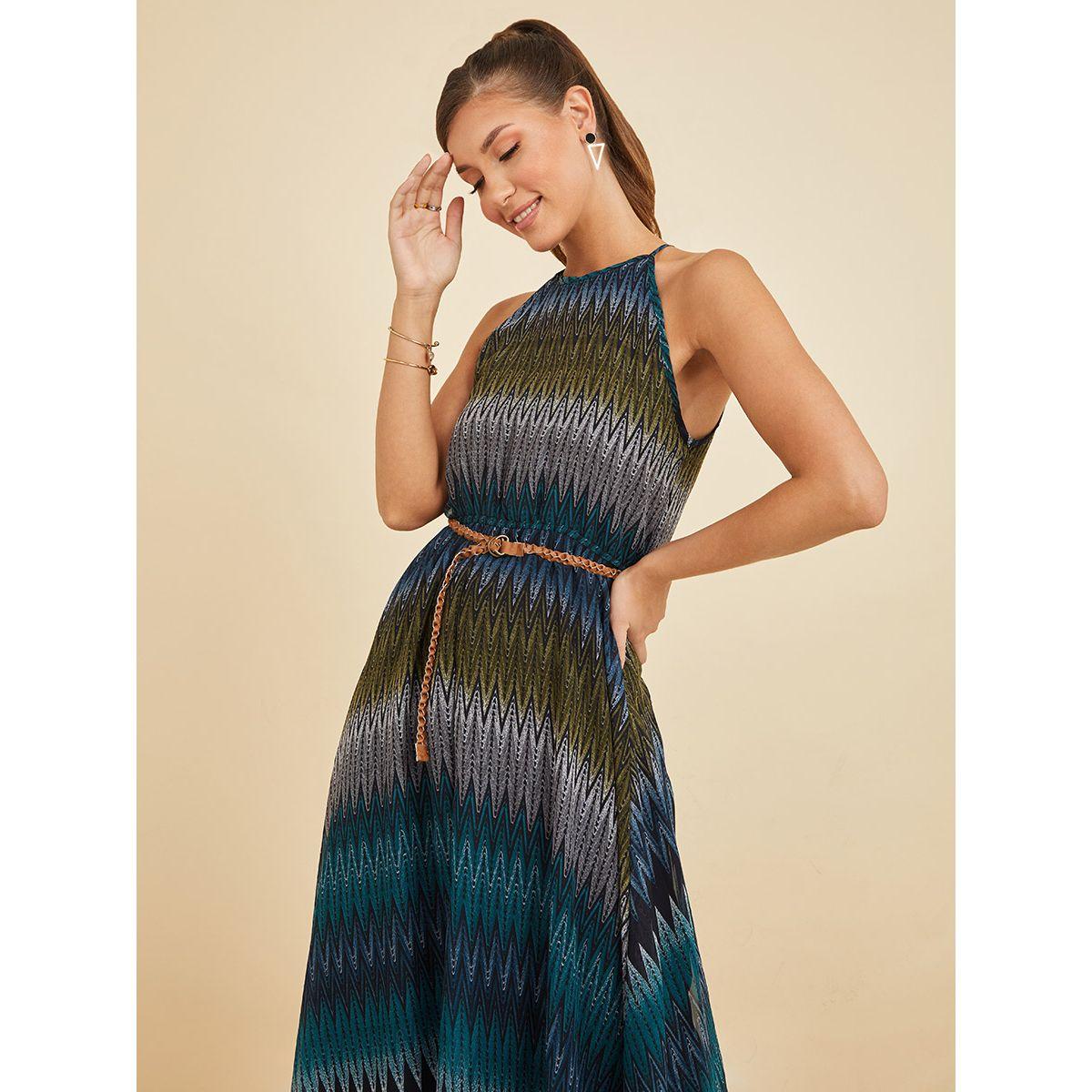 Styli Sleeveless Ikat Print A-Line Maxi Dress with Belt-women-clothing-dresses-image-2
