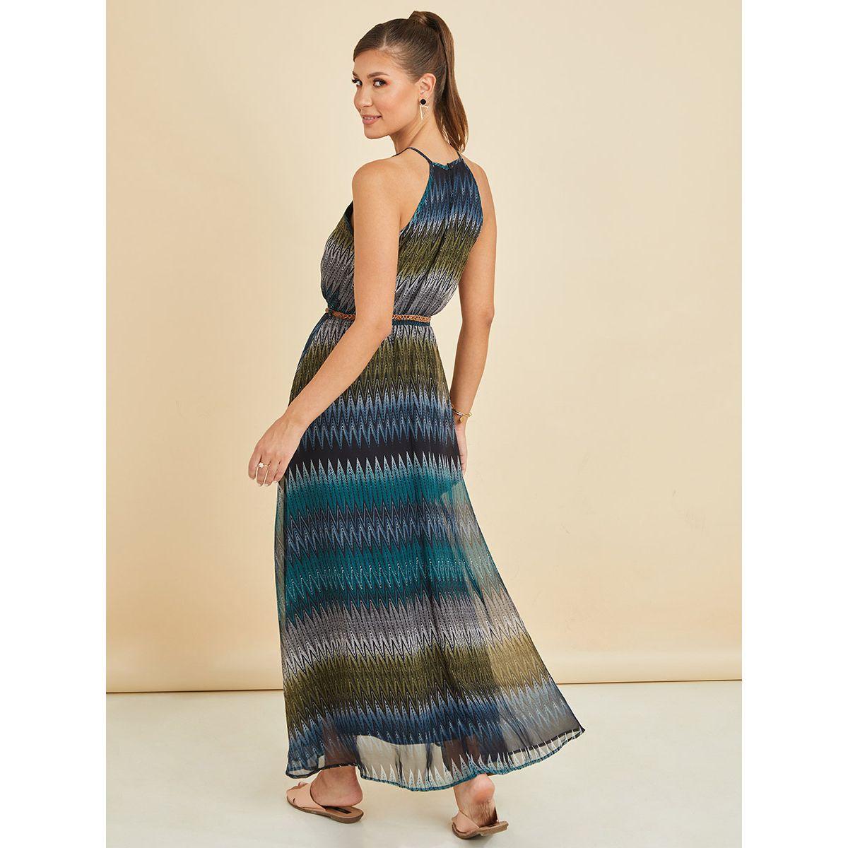 Styli Sleeveless Ikat Print A-Line Maxi Dress with Belt-women-clothing-dresses-image-4