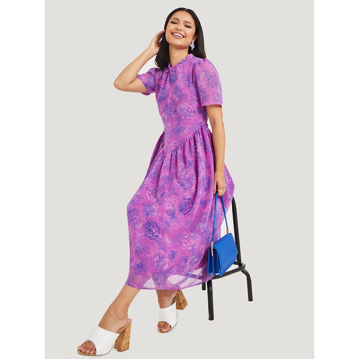فستان ميدي باكمام قصيرة-women-clothing-dresses-image-1