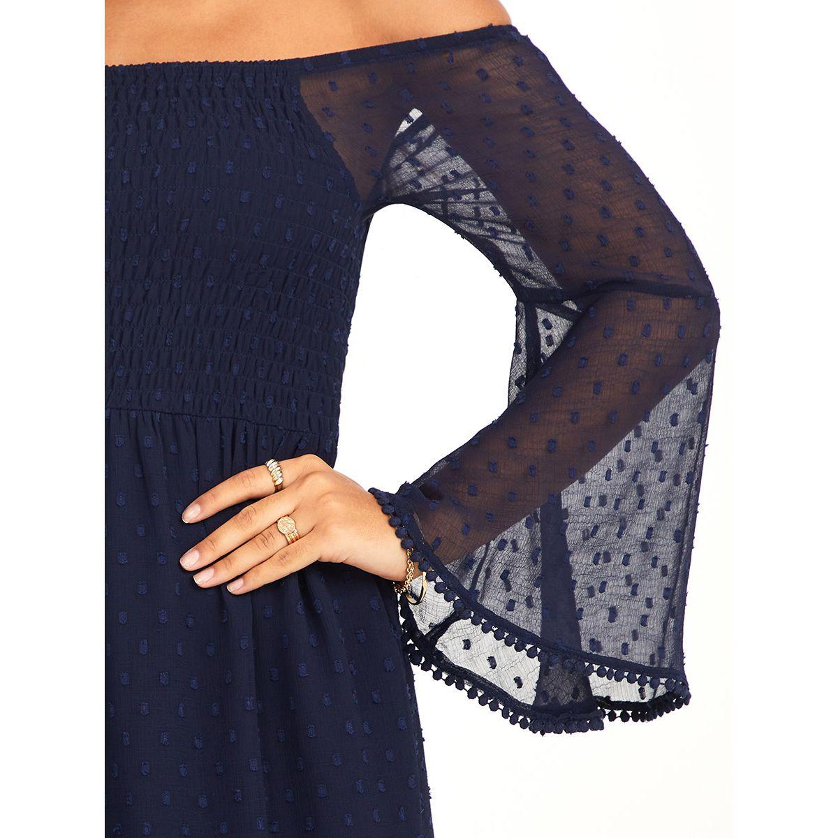 Styli Bell Sleeves Off Shoulder Dobby A-Line Midi Dress-women-clothing-dresses-image-3