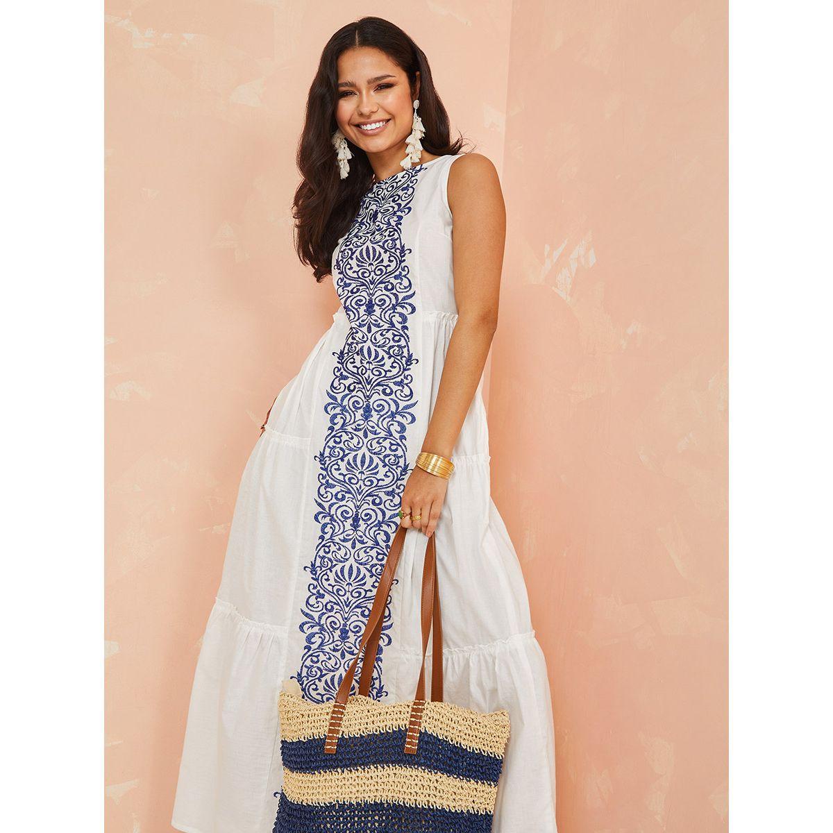 Styli Sleeveless Embroidered Damask Tiered Maxi Dress-women-clothing-dresses-image-2