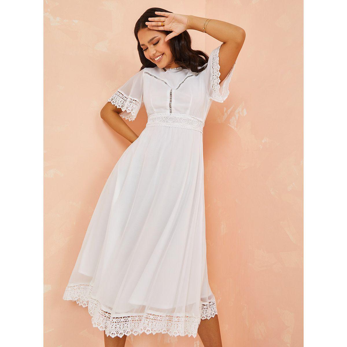 Styli Short Sleeves Crochet Insert A-Line Midi Dress-women-clothing-dresses-image-1